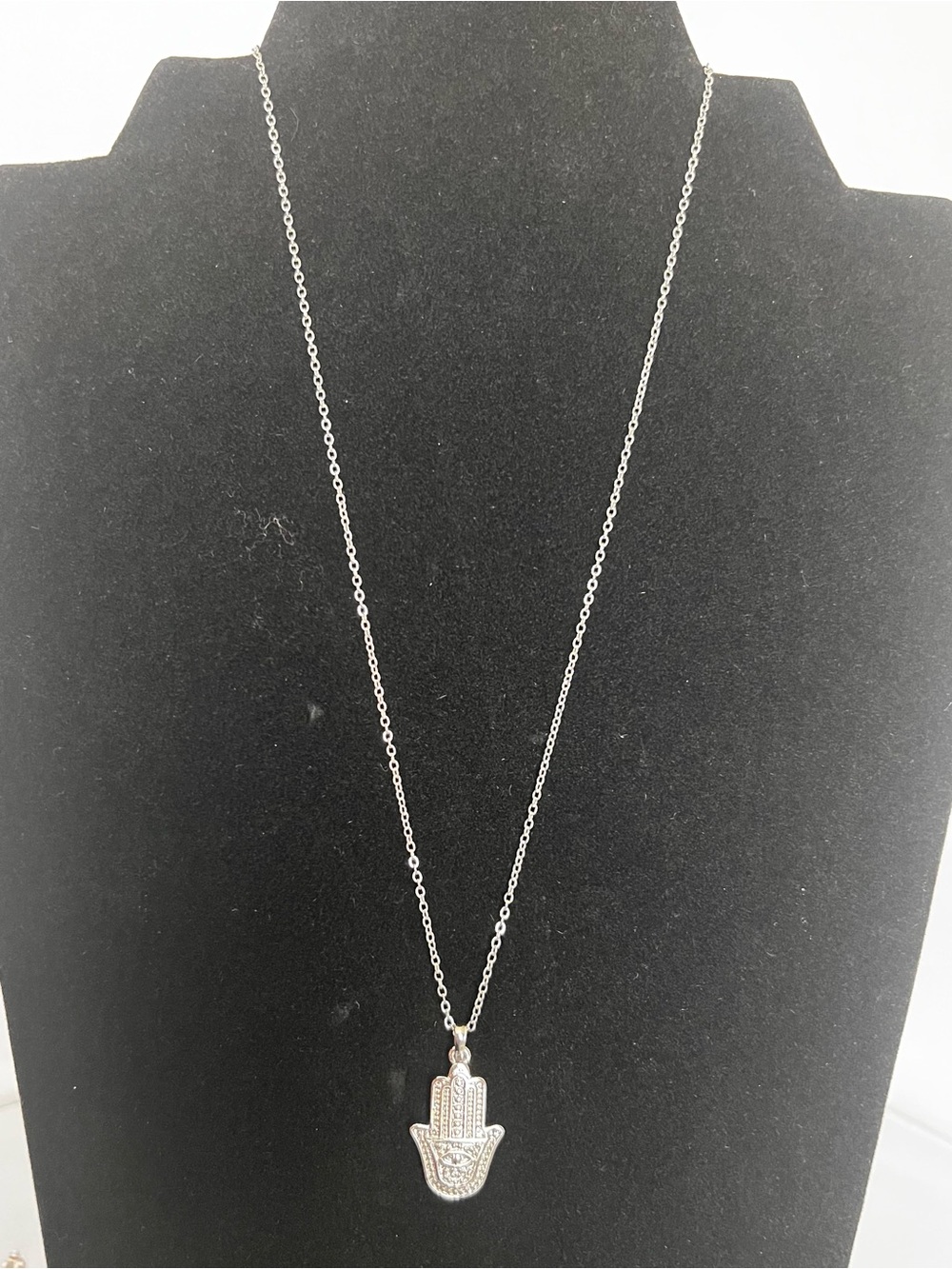 Silver Hamsa Hand Pendant & Chain 18”